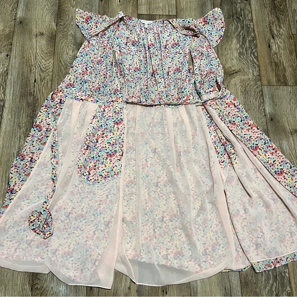 Rebecca Taylor Dress Size 12 Silk Floral Wrap Over Flutter Sleeves Preowned - Picture 8 of 12
